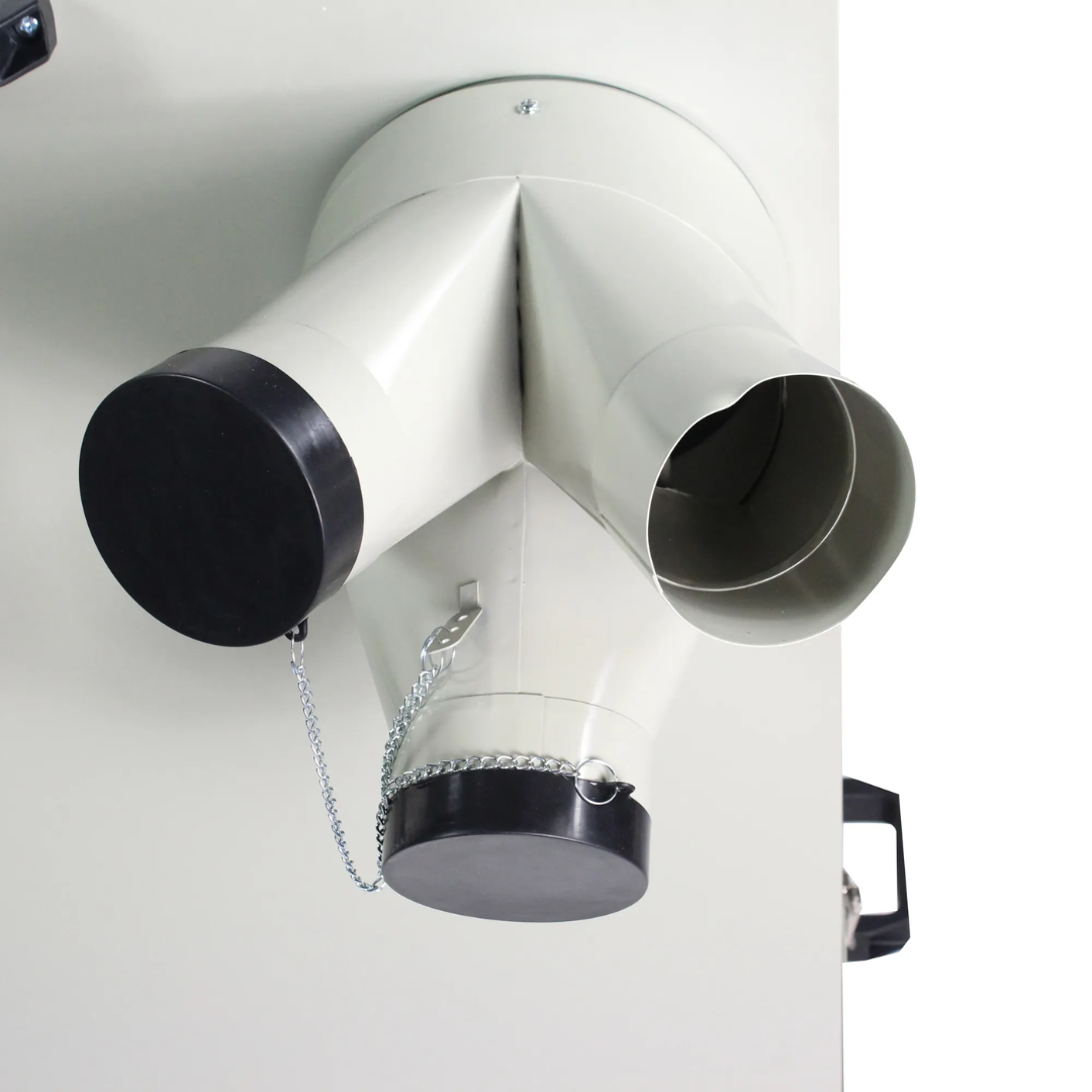 Baileigh Metalworking Dust Collector, 1450 CFM, 220V 1Ph (MDC-1800) multi-port inlet configuration for connecting metalworking machinery and dust-producing equipment.