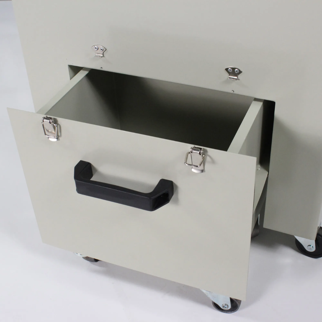 Baileigh Metalworking Dust Collector, 1450 CFM, 220V 1Ph (MDC-1800) removable dust collection tray designed for quick debris disposal and simplified maintenance.