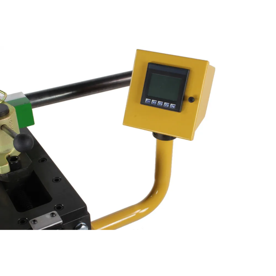 Baileigh Programmable Rotary Draw Bender RDB-250 BA9-RDB250220TS digital control display showing bend angle, machine status, and programming parameters for precision fabrication operations.
