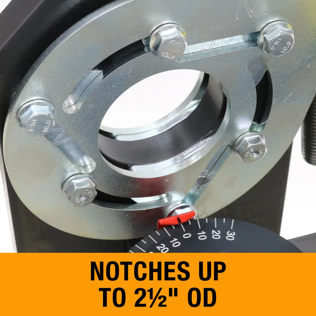 Baileigh Radial Jaw Tube and Pipe Notcher, 2.5" OD Capacity (TN-250) BA9-METN250 notching head with adjustable angle settings up to 225 degrees for complex tube fabrication applications.