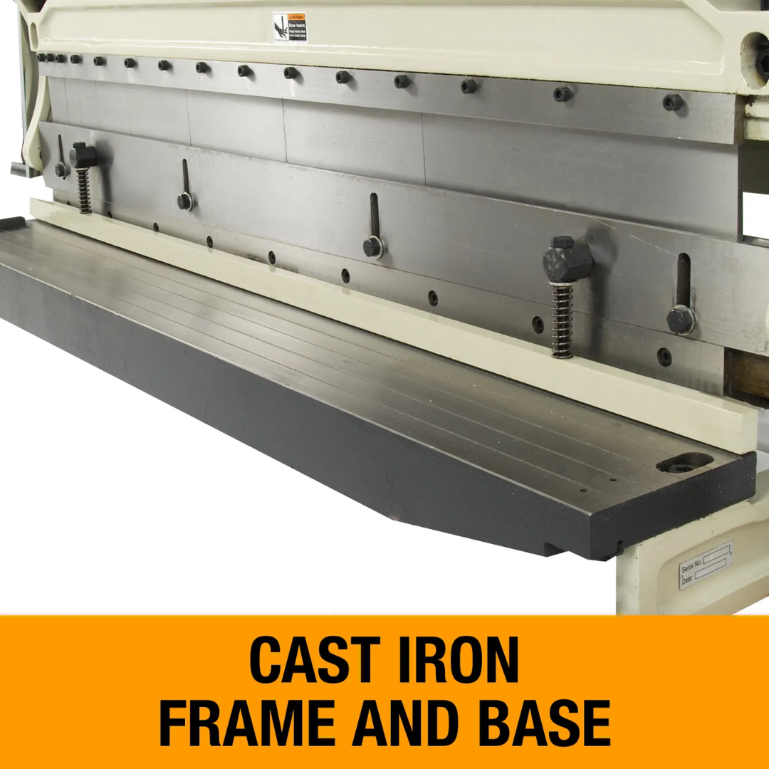 Baileigh Shear Brake and Roll SBR-5220 1007002 heavy-duty cast iron frame and base providing rigidity, stability, and precision for shearing, bending, and rolling operations.