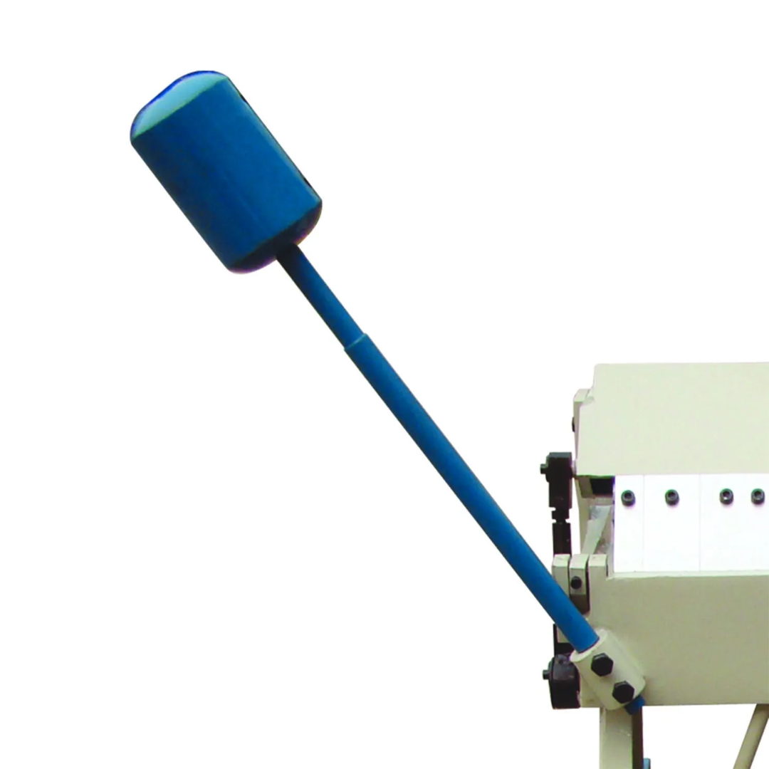 Baileigh Sheet Metal Brake (BB-4816E) 1000475 close-up of the counterbalance handle assembly providing improved leverage and operator control during sheet metal bending operations.