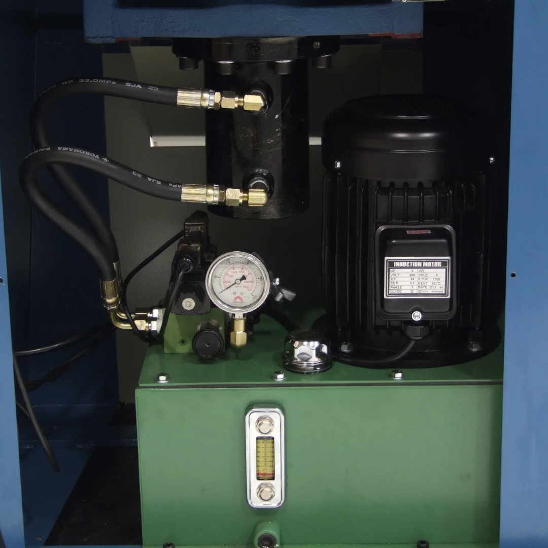 Baileigh Sheet Metal Corner Notcher SN-F09-MS 1007231 internal hydraulic power unit featuring industrial-grade components for reliable cutting performance.