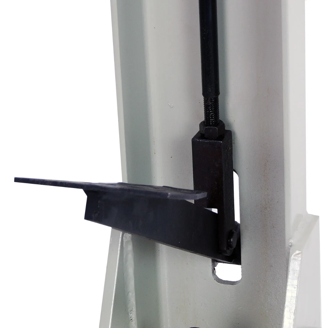Baileigh Sheet Metal Corner Notcher SN-F16-FN 1007258 adjustable support arm and workpiece rest engineered for improved operator control and accurate sheet metal positioning.