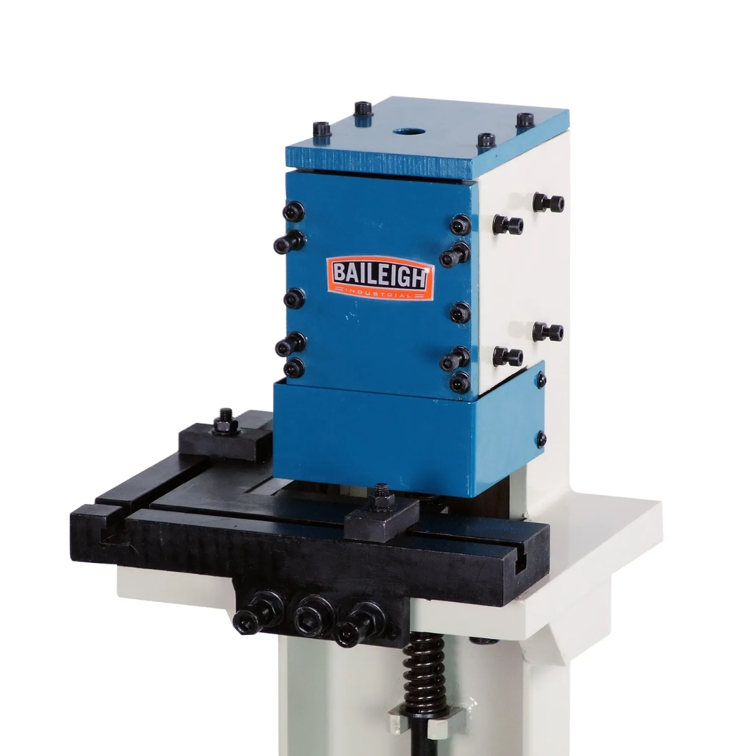 Baileigh Sheet Metal Corner Notcher SN-F16-FN 1007258 front view highlighting the precision notching assembly and compact industrial machine design.