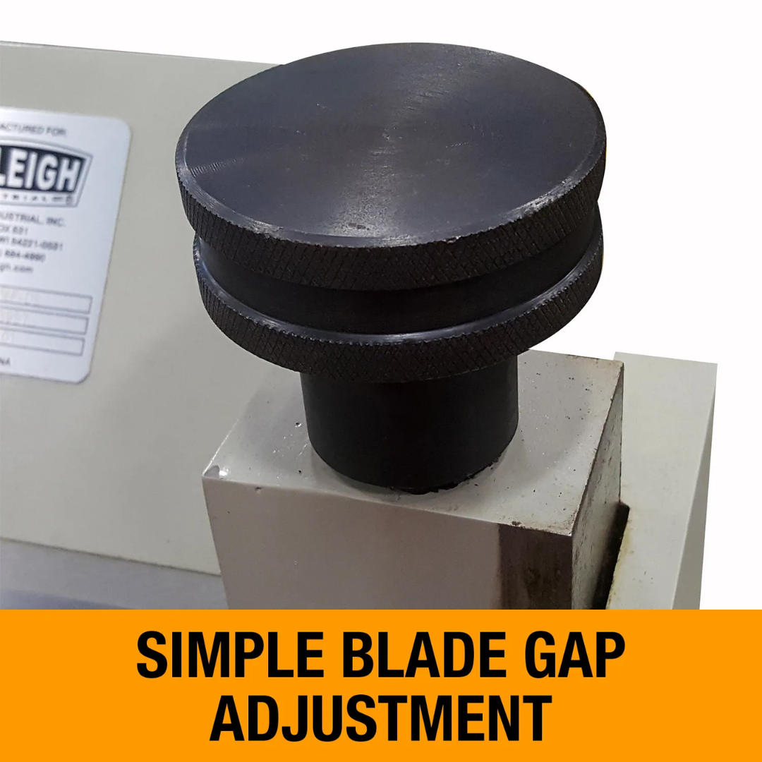Baileigh Sheet Metal Finger Brake BB-4012F 1000399 simple blade gap adjustment mechanism allowing precise setup for different sheet metal thicknesses and bending requirements.