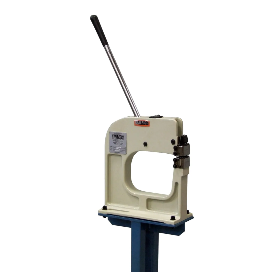 Baileigh Shrinker Stretcher (MSS-16) 1005707 manual sheet metal shrinker stretcher mounted on pedestal stand with long operating handle and heavy-duty steel construction for metal forming applications.