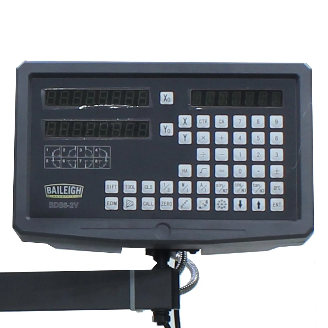Baileigh Variable-Speed Vertical Mill, DRO, Powerfeeds (VM-1054E-VS) 1020696 digital readout control display providing precise X, Y, and Z axis positioning for accurate machining.