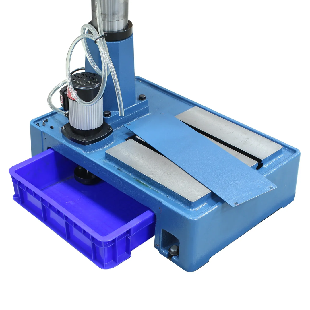 Baileigh Variable Speed Drill Press DP-1400VS 1022511 spindle and drilling area detail highlighting the precision quill, chuck assembly, and integrated work light designed for controlled, repeatable drilling operations.