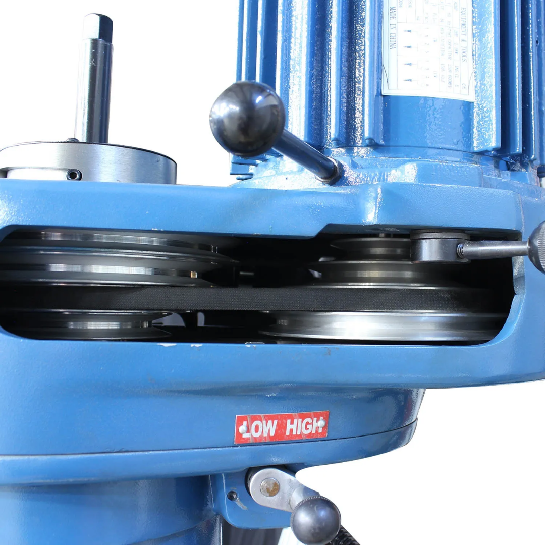 Baileigh Vertical Mill VM-836E-1 1020694 precision-ground worktable with manual handwheel controls for accurate positioning during milling operations.