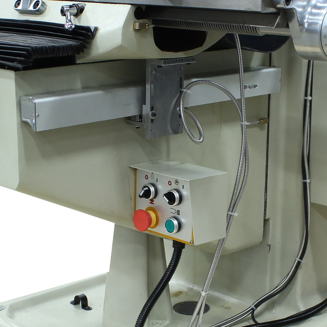 Base-mounted control panel on the Baileigh Vertical Knee Mill - VM-942E-1 1020695 with machine controls for efficient operation.