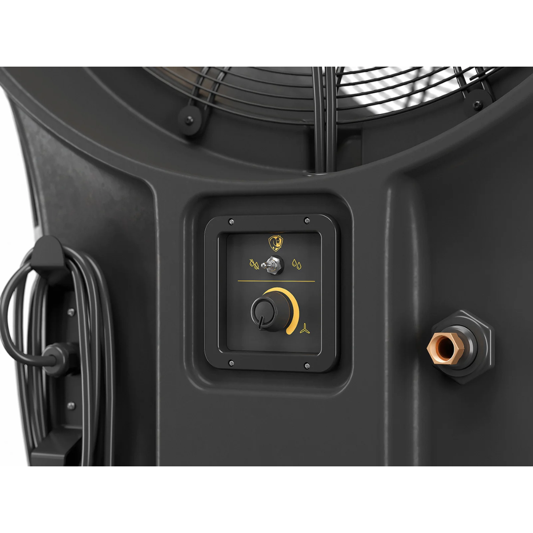 Big Ass Fans Torrent Portable Misting Fan F-TOR1-3001 control panel close-up with adjustable misting and airflow settings