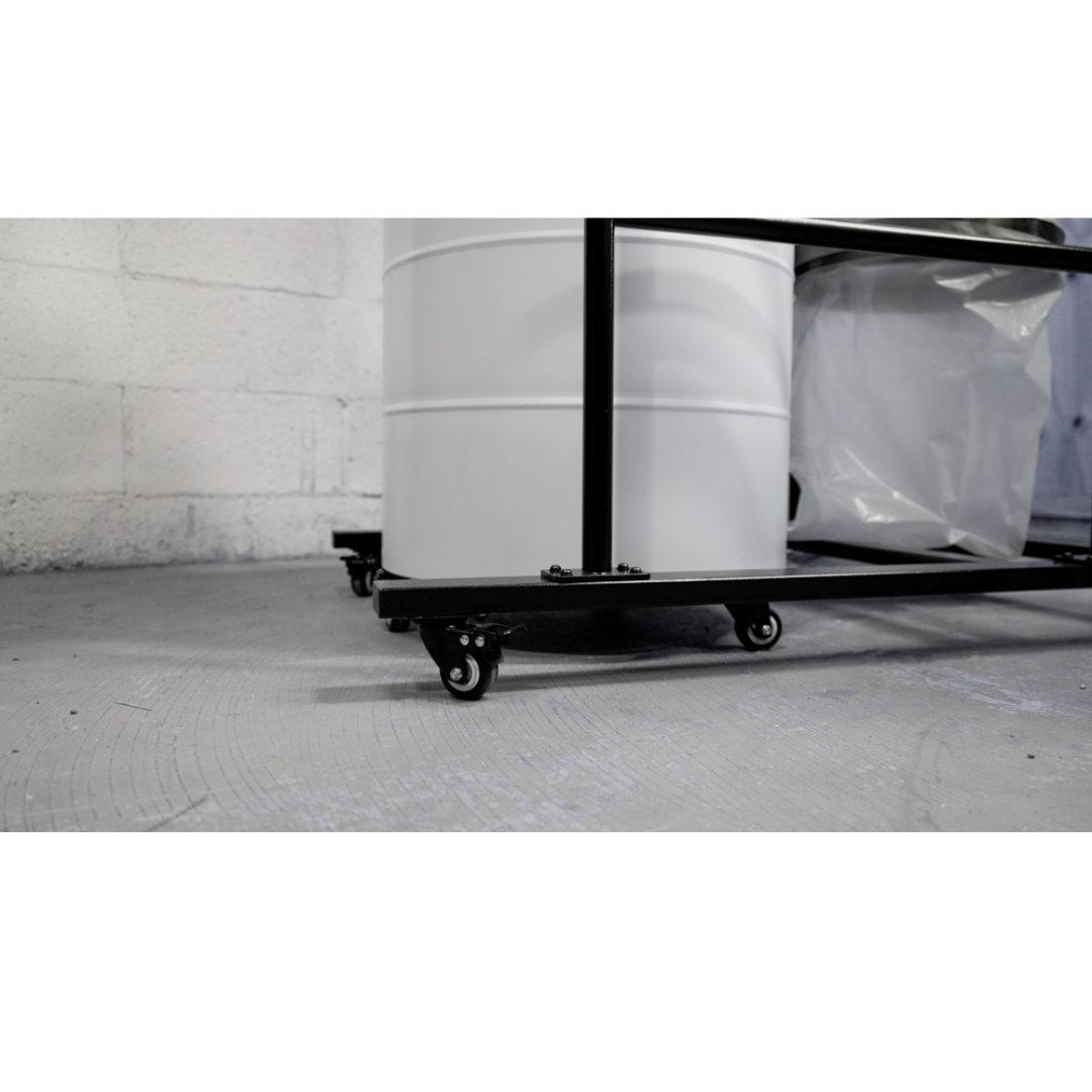 Bottom view of Maksiwa CY/3.C dust collector showing wheeled base for mobility