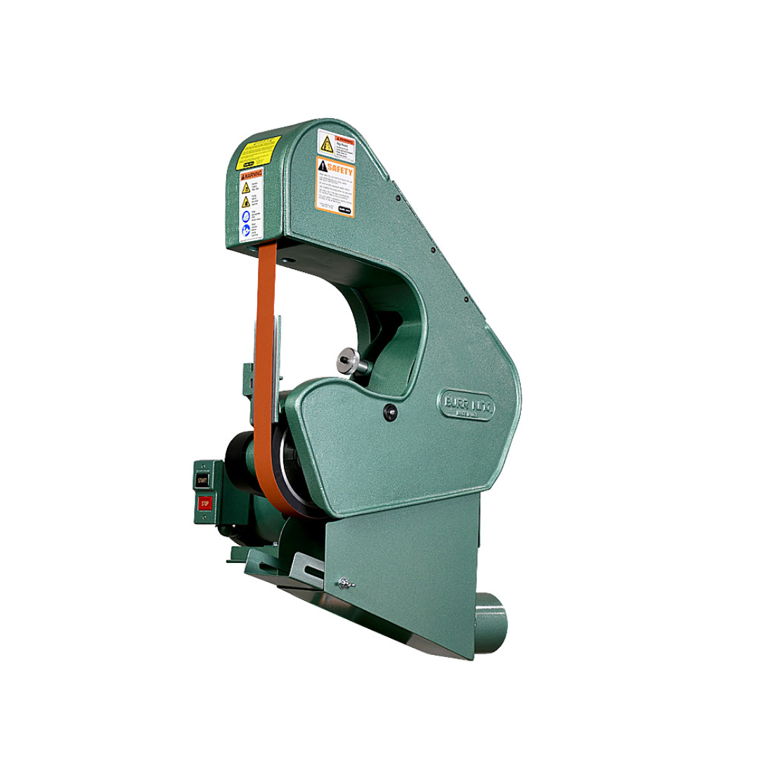 Burr King 1.5 x 60 or 2 x 60 Three Wheel Belt Grinder Model 760 70100 rear angle view displaying the grinder frame, motor, and belt drive system.