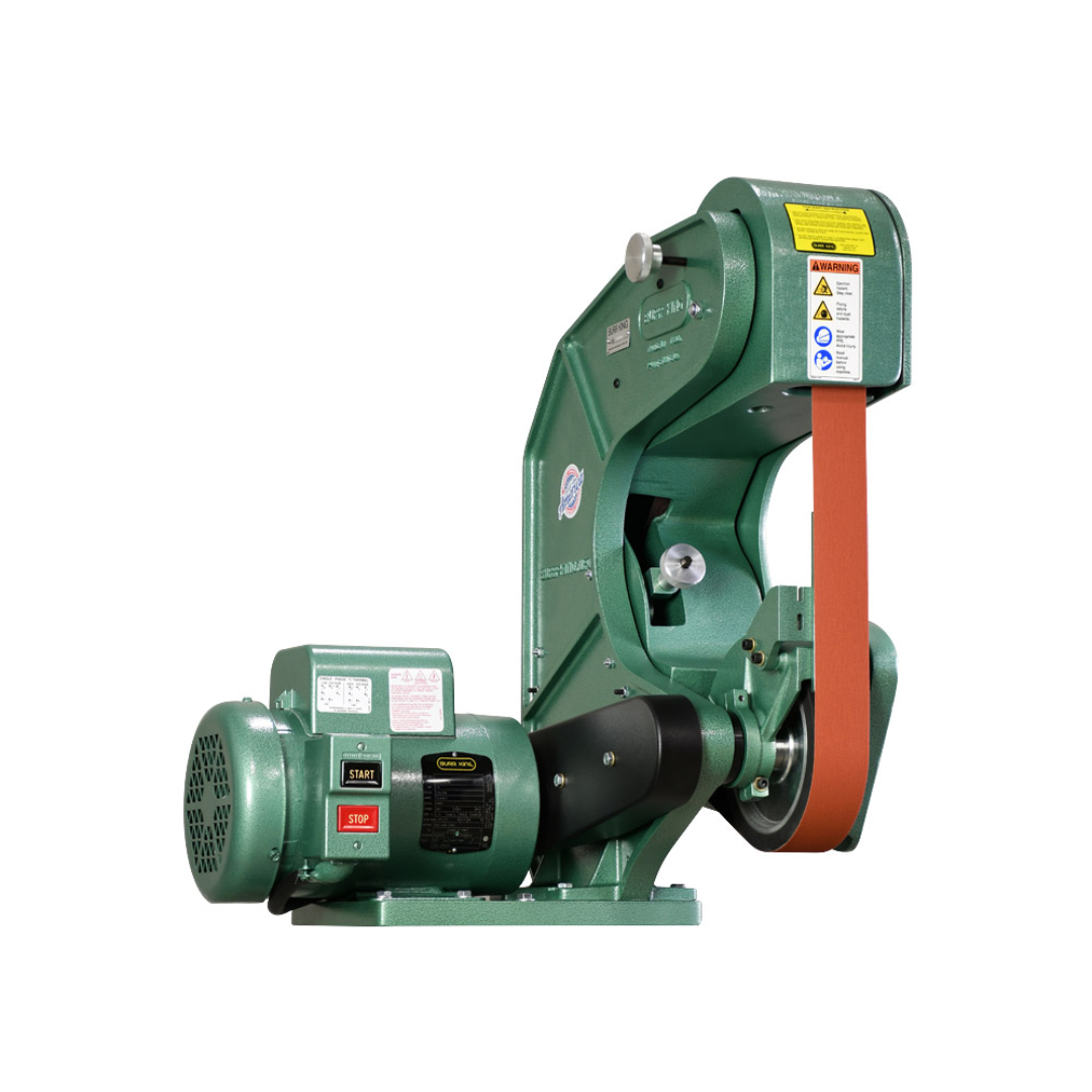 Burr King 1.5 x 60 or 2 x 60 Three Wheel Belt Grinder Model 760 75100 industrial three-wheel belt grinder designed for precision grinding, deburring, beveling, contouring, and metal finishing applications.