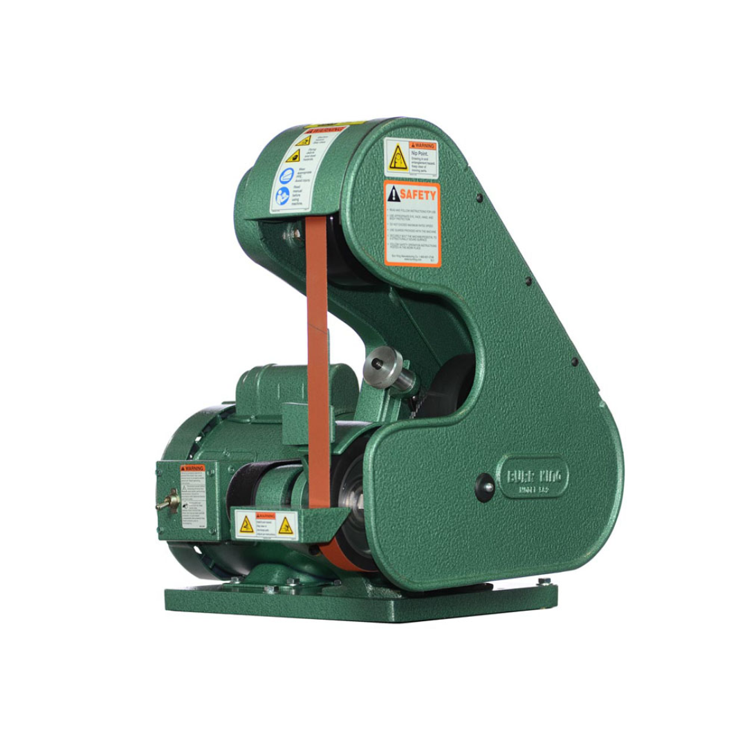Burr King 1 x 42 Three Wheel Belt Grinder Model 562 57110 compact industrial variable speed three-wheel belt grinder designed for precision grinding, deburring, contouring, sharpening, and metal finishing.