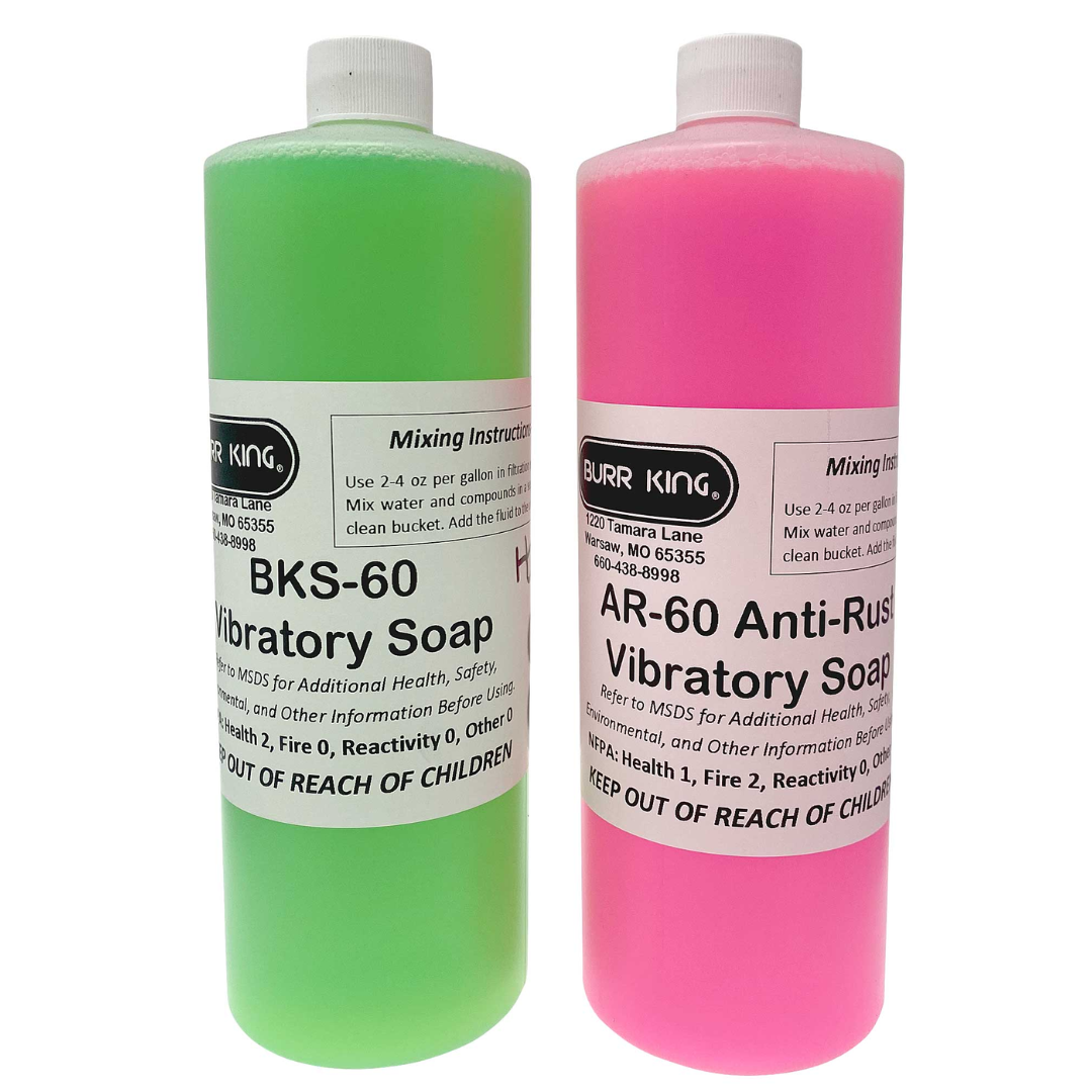 Burr King Ceramic Starter Kit SK200 with BKS-60 vibratory compound and AR-60 vibratory compound included for effective cleaning, lubrication, and consistent ceramic media finishing performance.