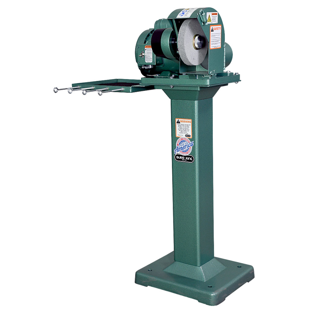 Burr King Deburring & Polishing Machines Model 600 60100 pedestal-mounted setup designed for ergonomic deburring, polishing, and finishing operations.
