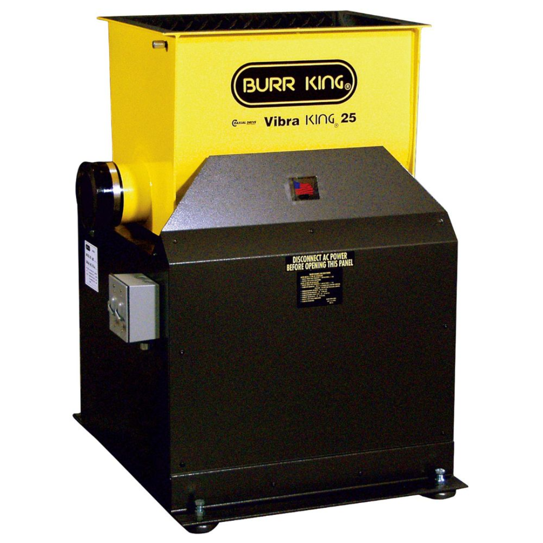 Burr King Vibra King Chambers Models 25, 45 & 85 25100 industrial vibratory finishing chamber designed for deburring, polishing, cleaning, descaling, and surface conditioning applications.