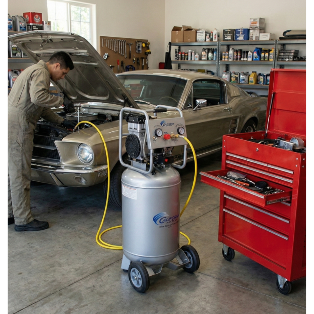 California Air Tools 10020C Ultra Quiet Oil-Free Powerful 2.0 Hp 10 Gallon Air Compressor contractor grade application collage