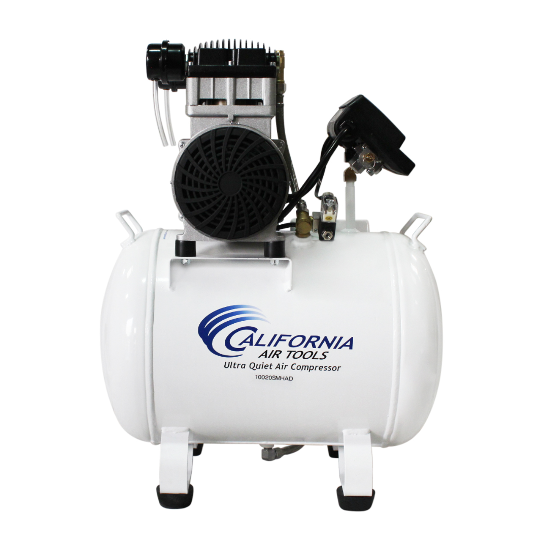 California Air Tools 10020SMHAD 10 Gallon Air Compressor side profile with tank and pump layout