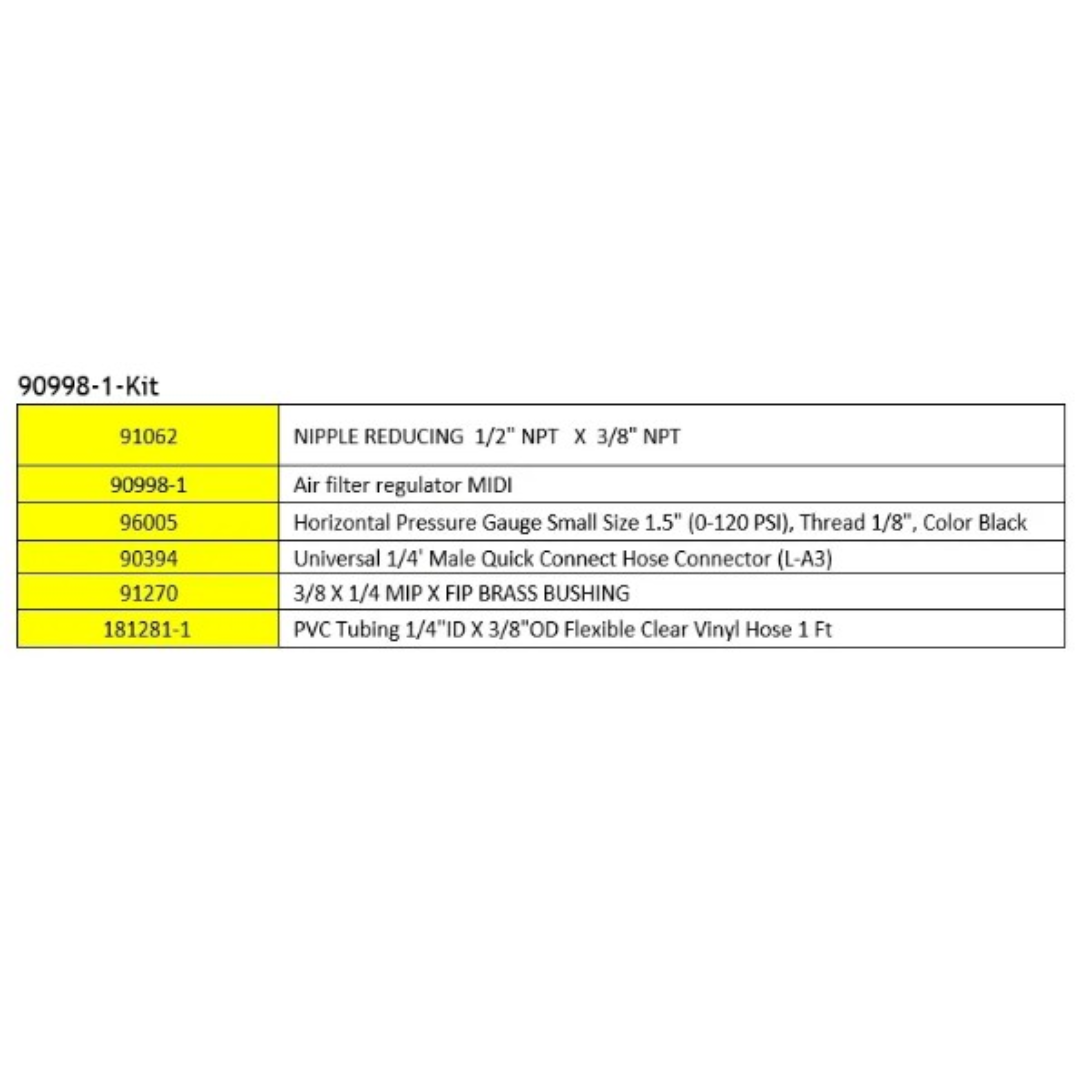 California Air Tools 120 PSI Output Pressure Regulator Assembly with Gauge 90998-1-Kit specification chart and performance data