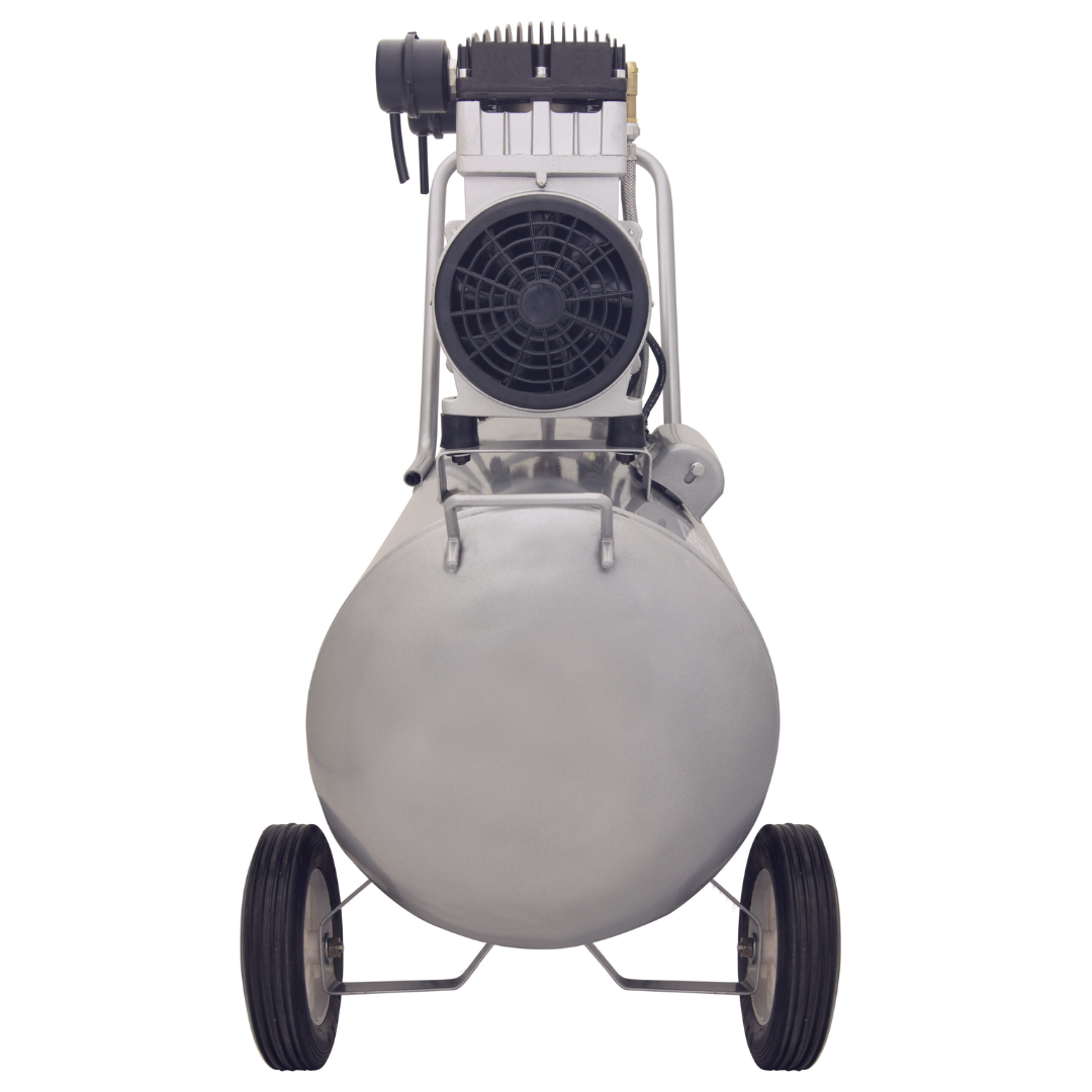 California Air Tools 15020C Ultra Quiet 2.0 Hp 15 Gallon Air Compressor rear view showing dual fan motor system