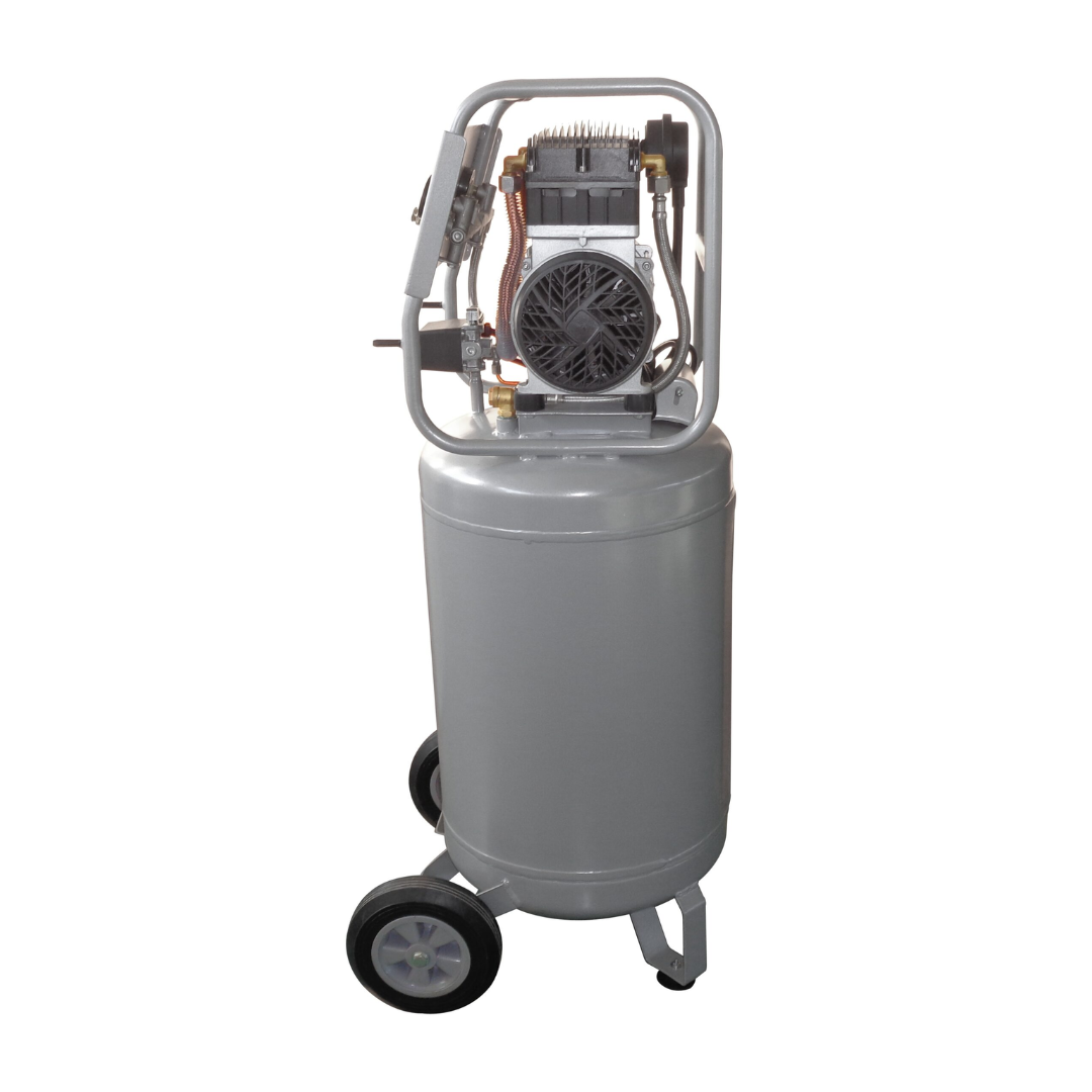 California Air Tools 20015HPAD Ultra Quiet 1.5 Hp High Pressure Air Compressor angled side view with wheels and handle