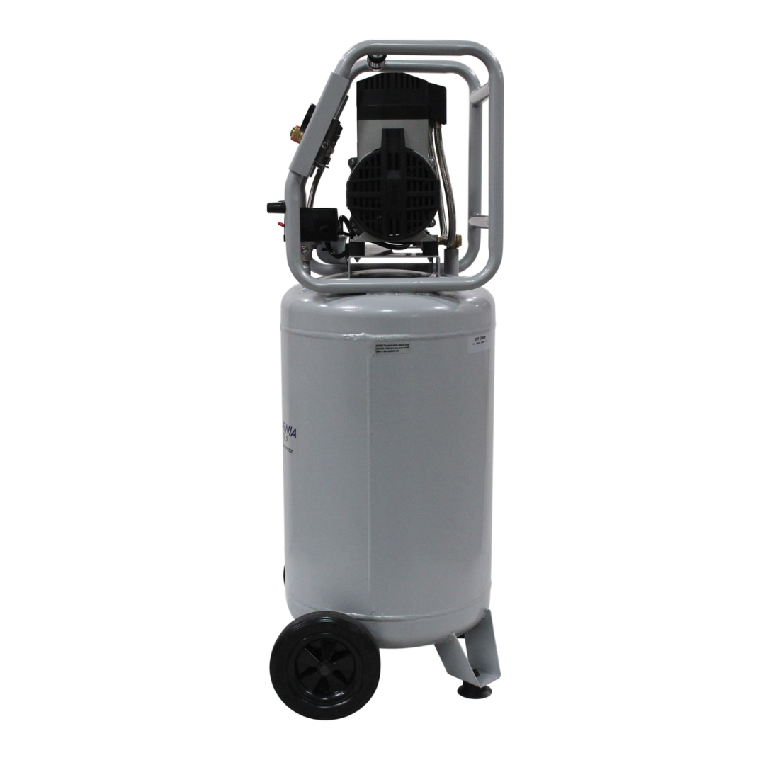California Air Tools 20020 Ultra Quiet 2.0 Hp 20 Gallon Air Compressor angled side view showing motor and tank