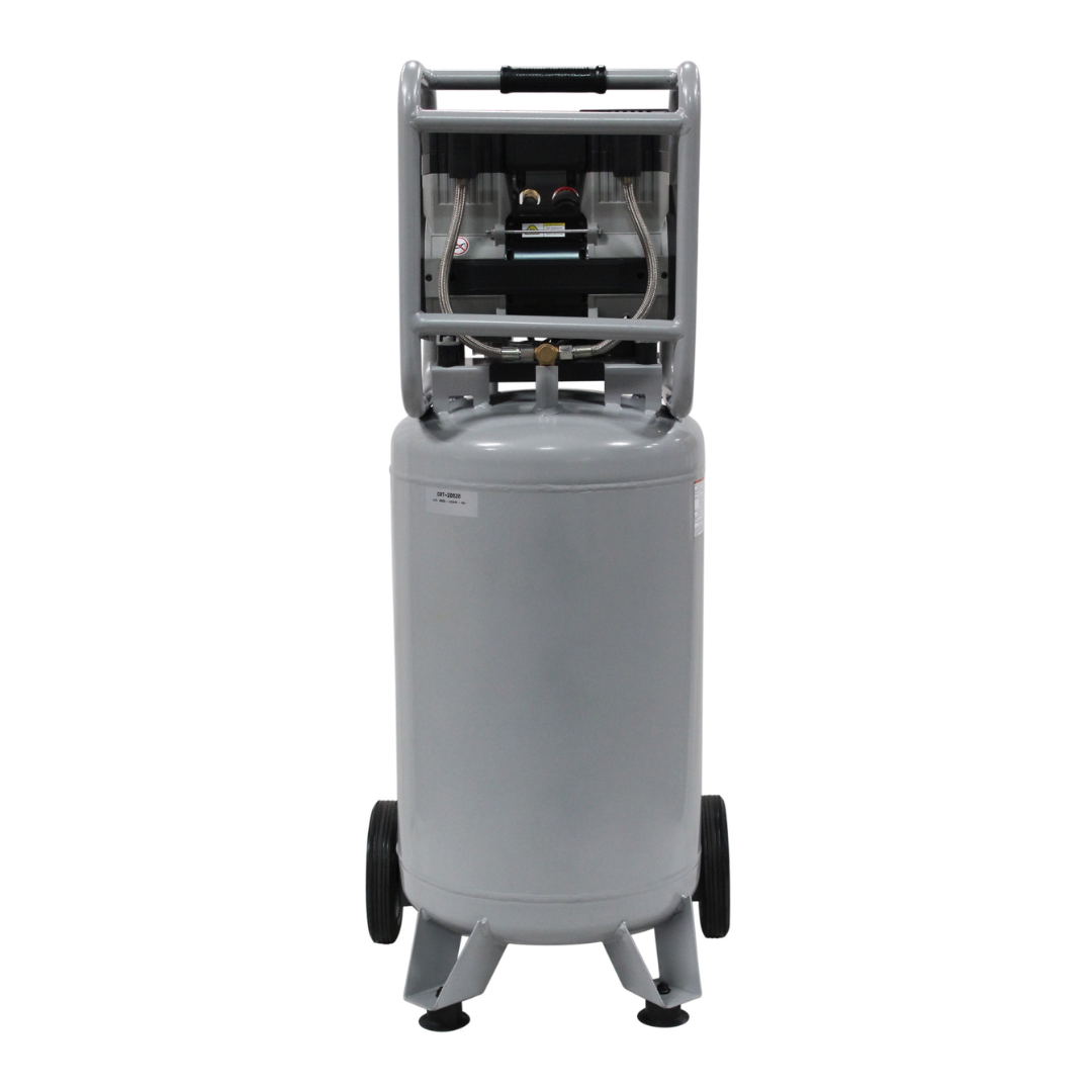 California Air Tools 20020 Ultra Quiet 2.0 Hp 20 Gallon Air Compressor rear view with dual piston pump system