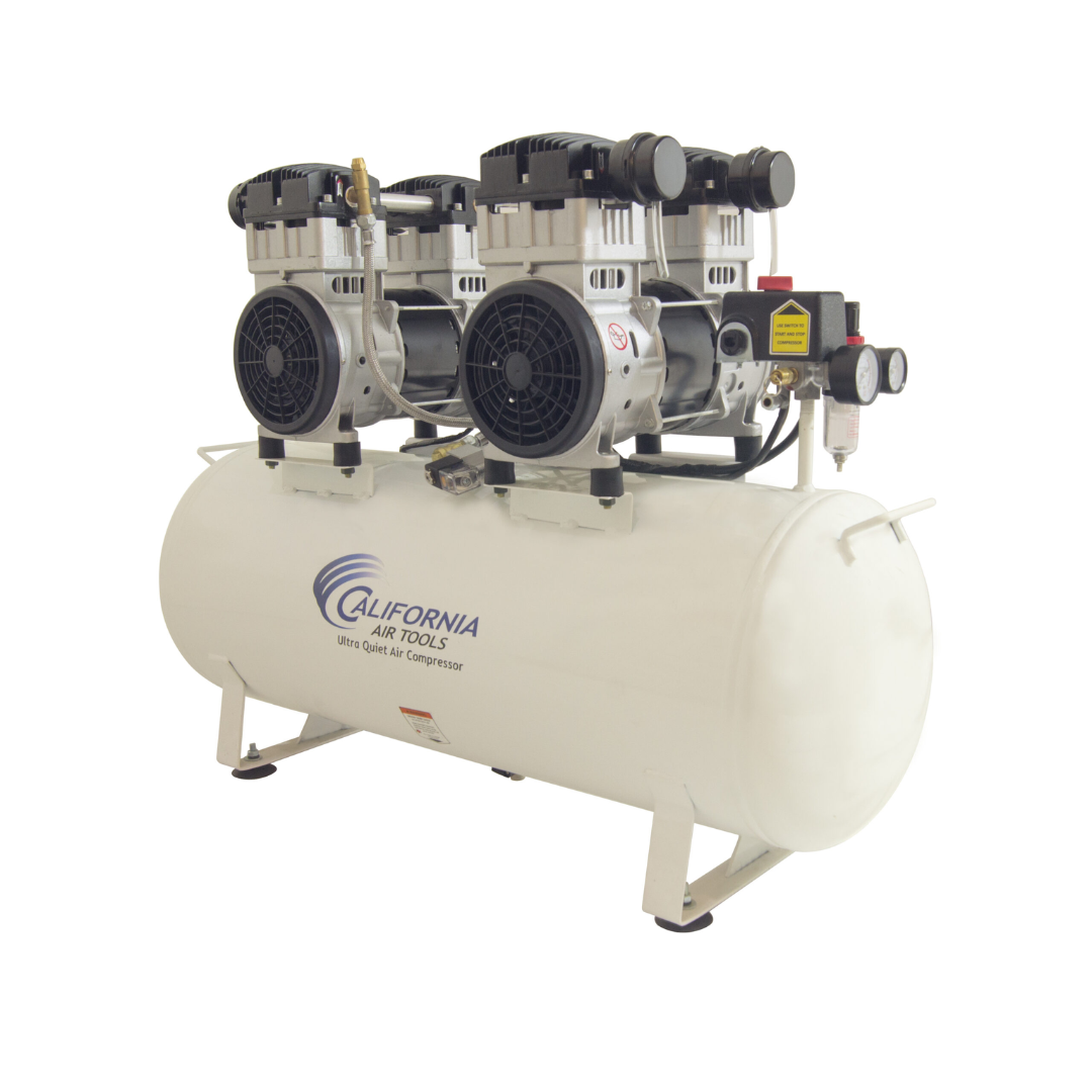 California Air Tools 20040C Powerful 4.0 Hp Ultra Quiet & Oil-Free Air Compressor full side profile with mounted components and tank