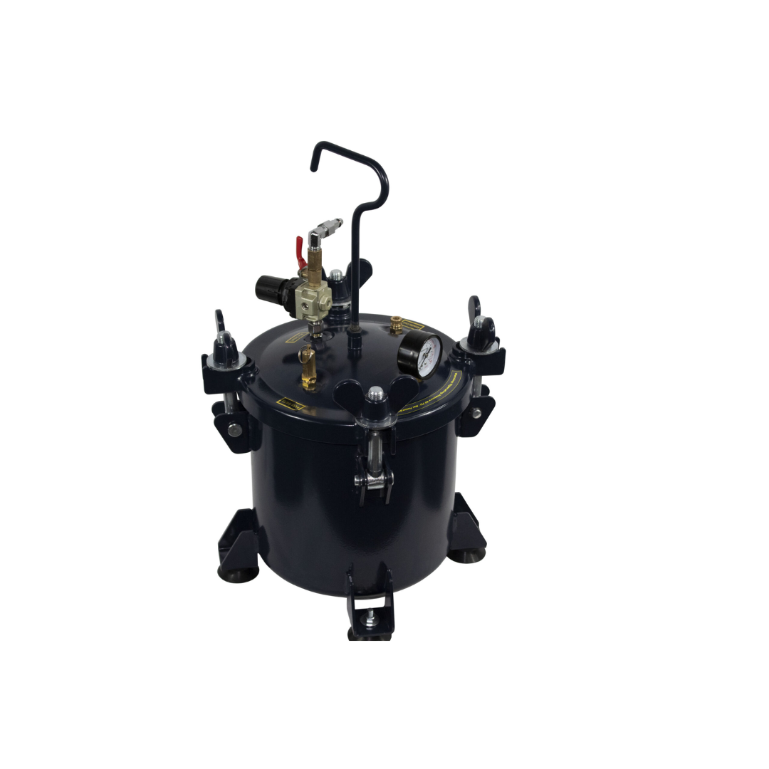 California Air Tools 255C 2.5 Gallon Pressure Pot for Resin Casting angled view with handle and pressure fittings