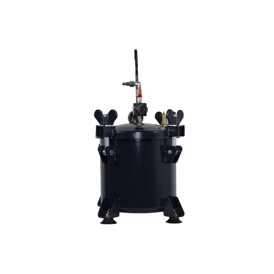 California Air Tools 255C 2.5 Gallon Pressure Pot for Resin Casting rear view showing tank body and connections