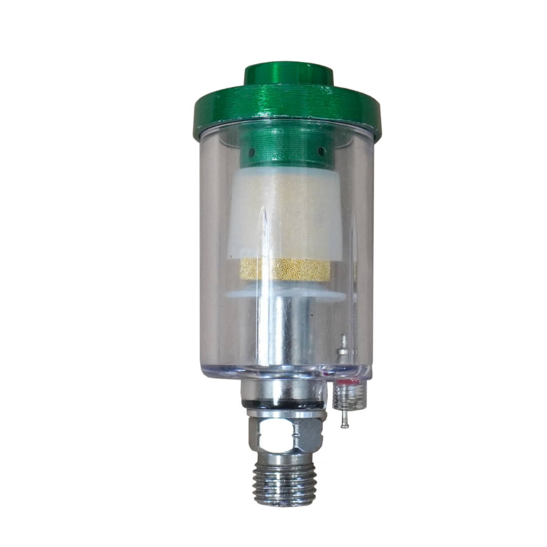 California Air Tools 317 Water (moisture) & Oil Separator Air Filter front view showing transparent housing with internal filtration element and metal threaded base