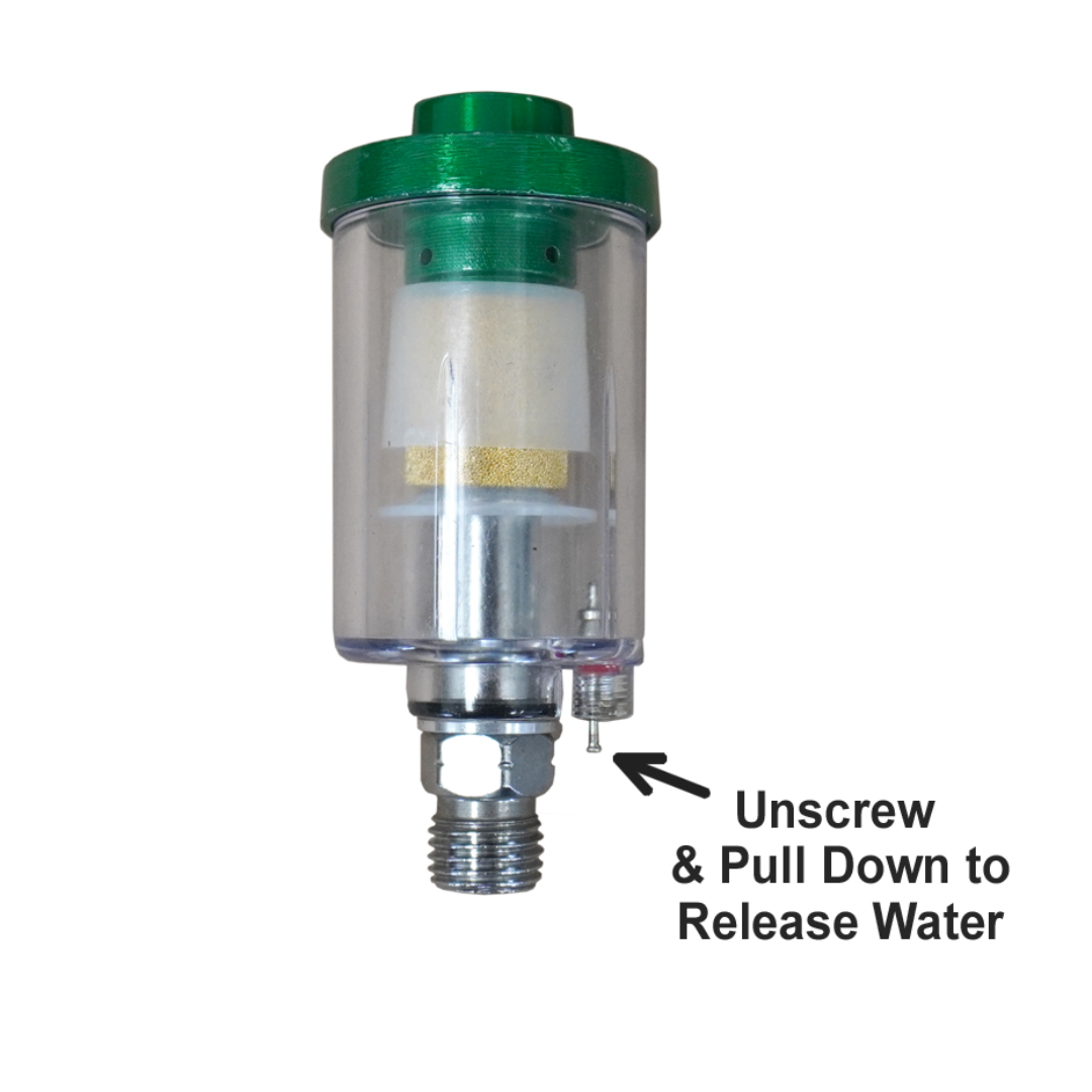 California Air Tools 317 Water (moisture) & Oil Separator Air Filter side view highlighting moisture separation chamber and filtration stages
