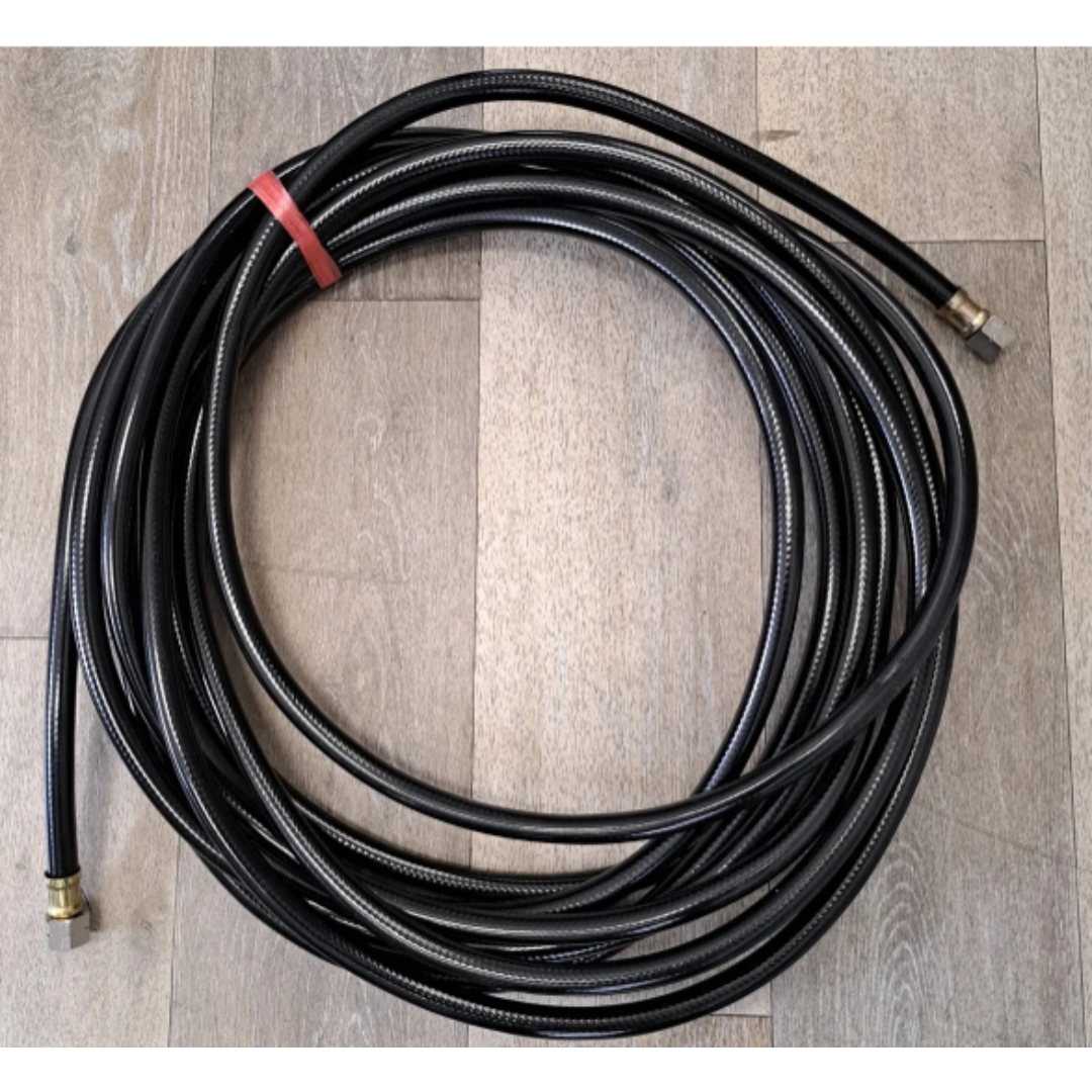 California Air Tools 365-FH black fluid hose with reinforced exterior, long 33 ft air hose featuring 3/8 inch fittings for air compressor use
California Air Tools 365-FH 33 foot black fluid hose neatly coiled, heavy-duty construction with 3/8 inch air fitting ends for pneumatic systems
California Air Tools 365-FH black 33 ft fluid hose close view showing flexible tubing and metal 3/8 inch air fittings for compressor connection