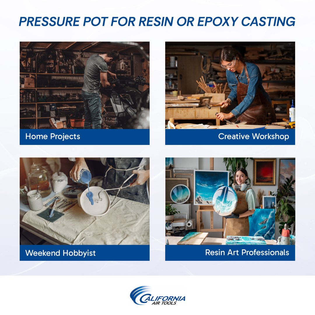 California Air Tools 365C 5 Gallon Pressure Pot for Resin Casting application examples for epoxy and resin processing