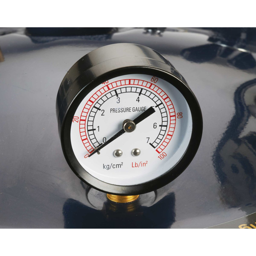 California Air Tools 365C 5 Gallon Pressure Pot for Resin Casting pressure gauge close-up showing PSI readings