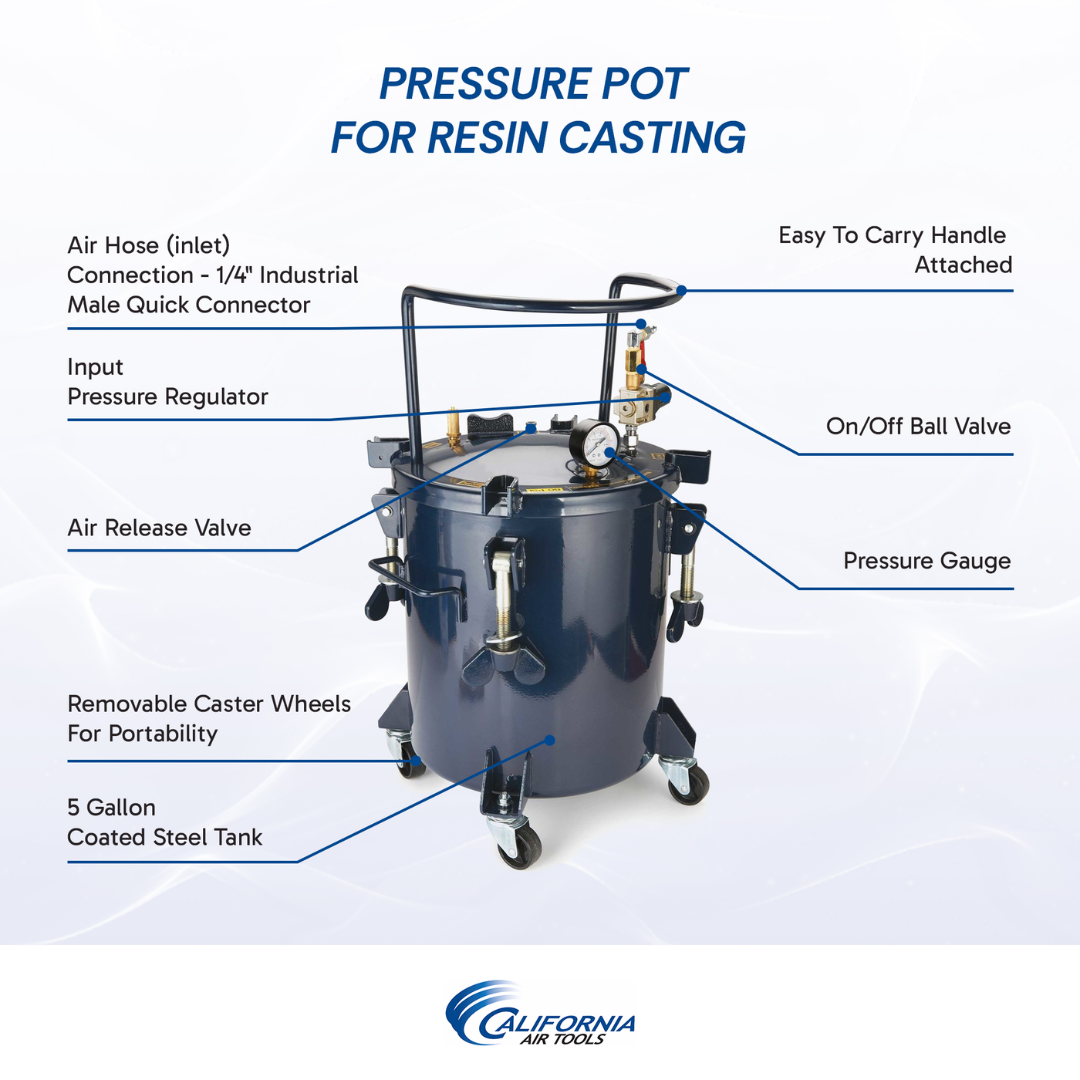 California Air Tools 365C 5 Gallon Pressure Pot for Resin Casting specification and performance chart
