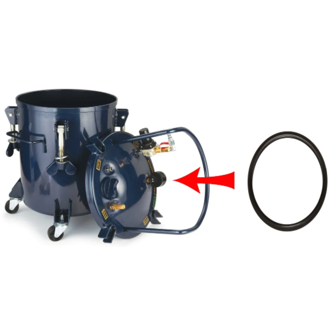 California Air Tools 91332 Gasket for 1810C installed on pressure pot lid showing proper seal placement