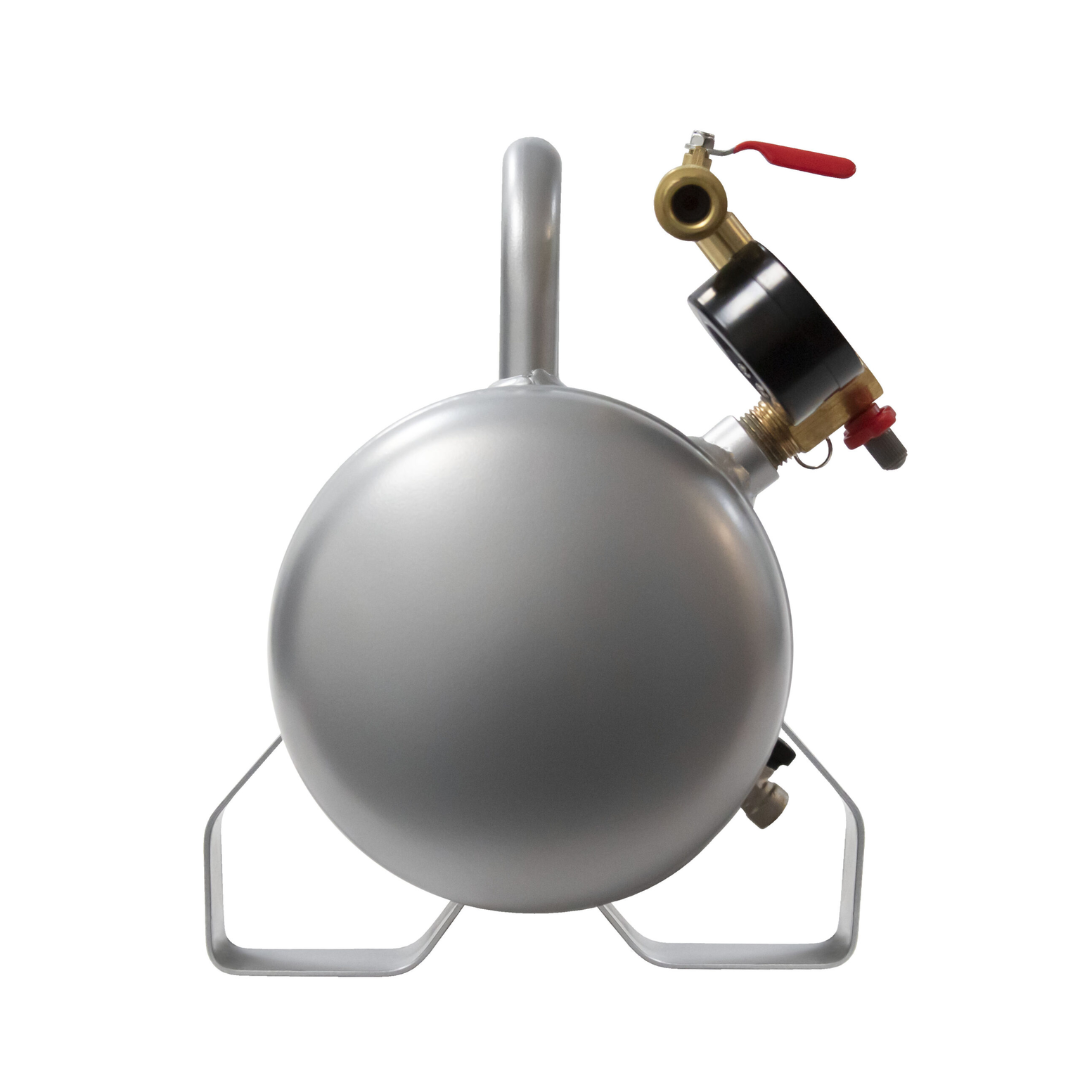 California Air Tools AUX02S 2 Gallon Steel Portable Auxiliary Air Tank front view highlighting tank structure and fittings.