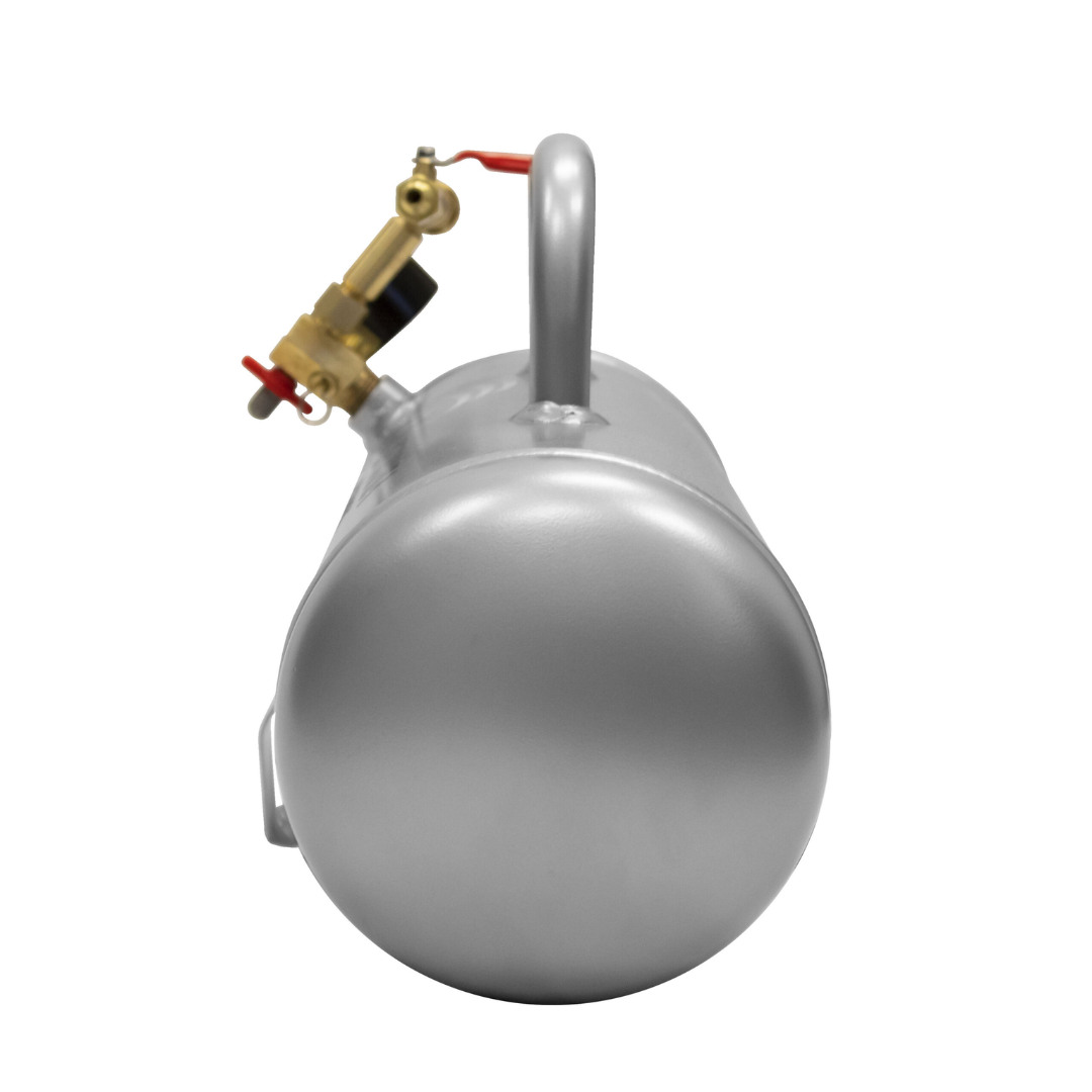 California Air Tools AUX02S 2 Gallon Steel Portable Auxiliary Air Tank front view highlighting tank structure and fittings