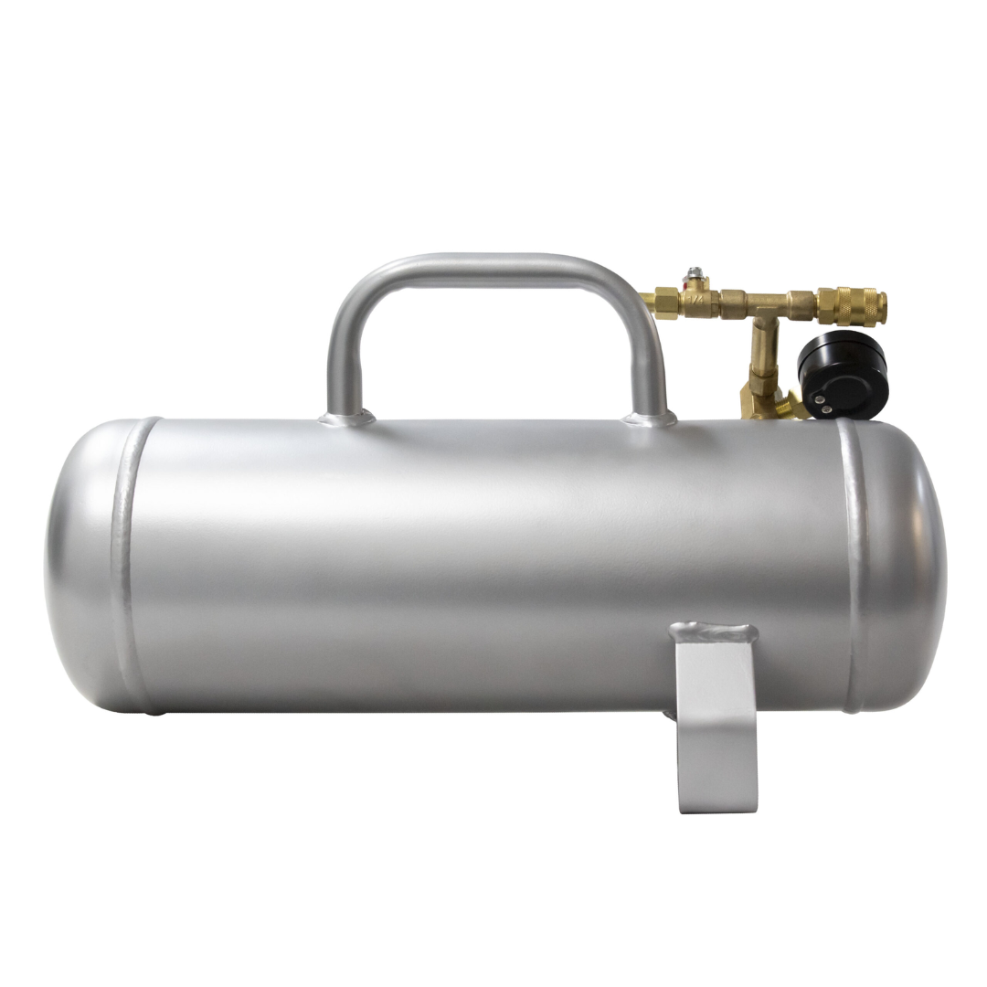 California Air Tools AUX02S 2 Gallon Steel Portable Auxiliary Air Tank horizontal carry design with handle for portability