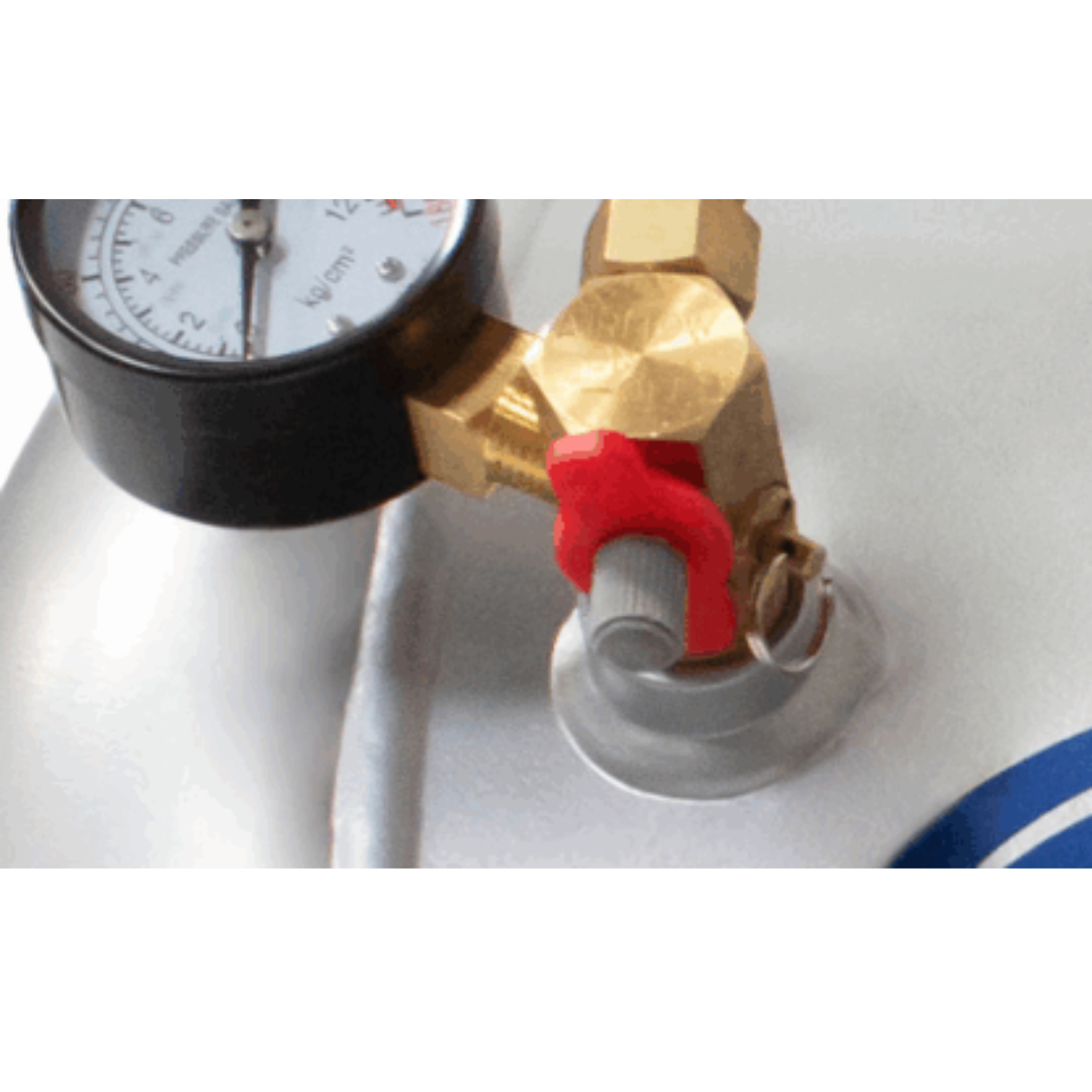 California Air Tools AUX02S 2 Gallon Steel Portable Auxiliary Air Tank hose connection setup for extended reach applications