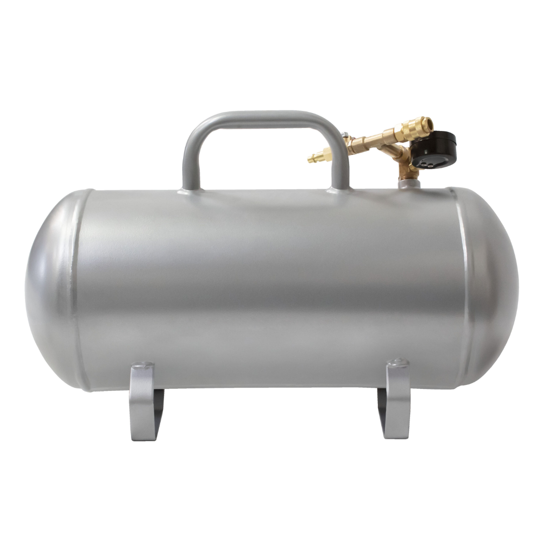 California Air Tools AUX05A 5.0 Gallon ALUMINUM (No Rust) Lightweight Auxiliary Air Tank rear angle showing dual air fill ports