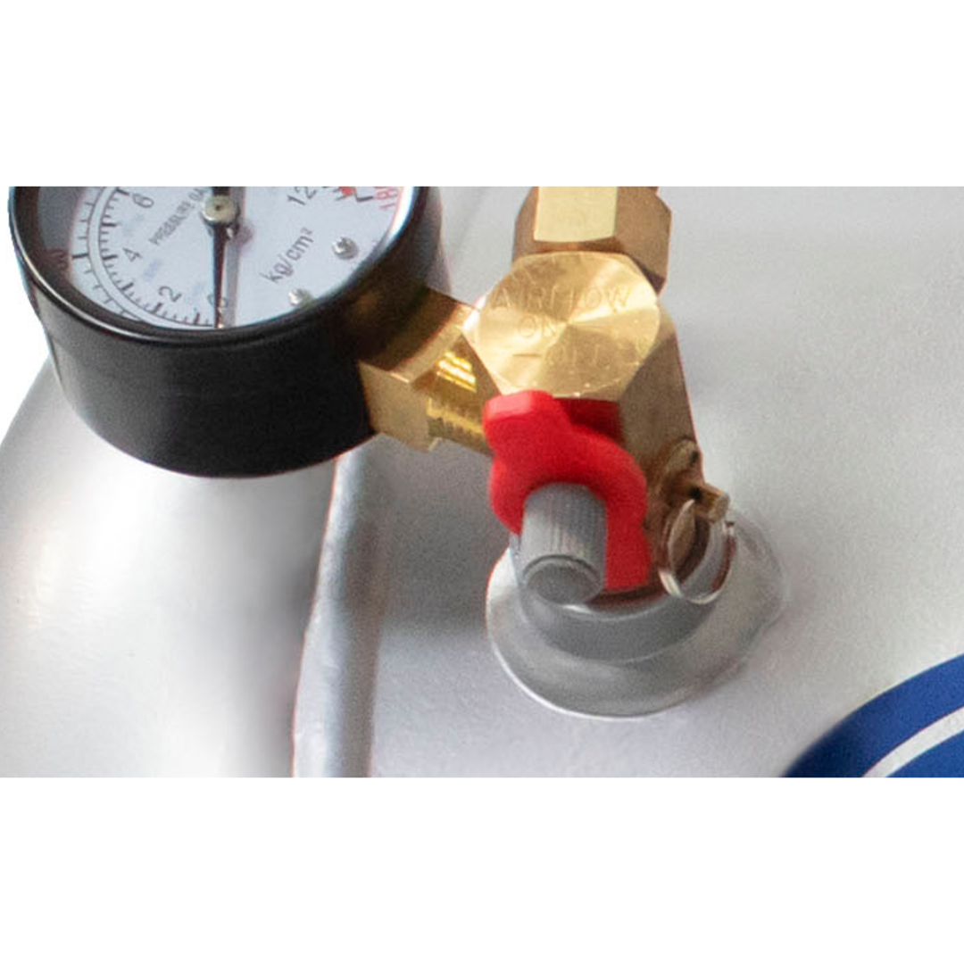 California Air Tools AUX10A 10 Gallon ALUMINUM (No Rust) Ultra Lightweight Auxiliary Air Tank drain valve close-up for moisture removal