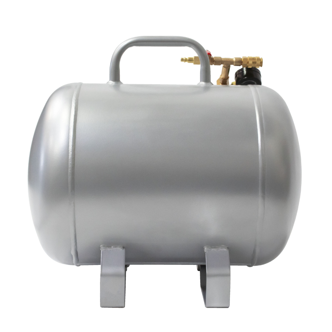 California Air Tools AUX10A 10 Gallon ALUMINUM (No Rust) Ultra Lightweight Auxiliary Air Tank horizontal view showing dual support feet