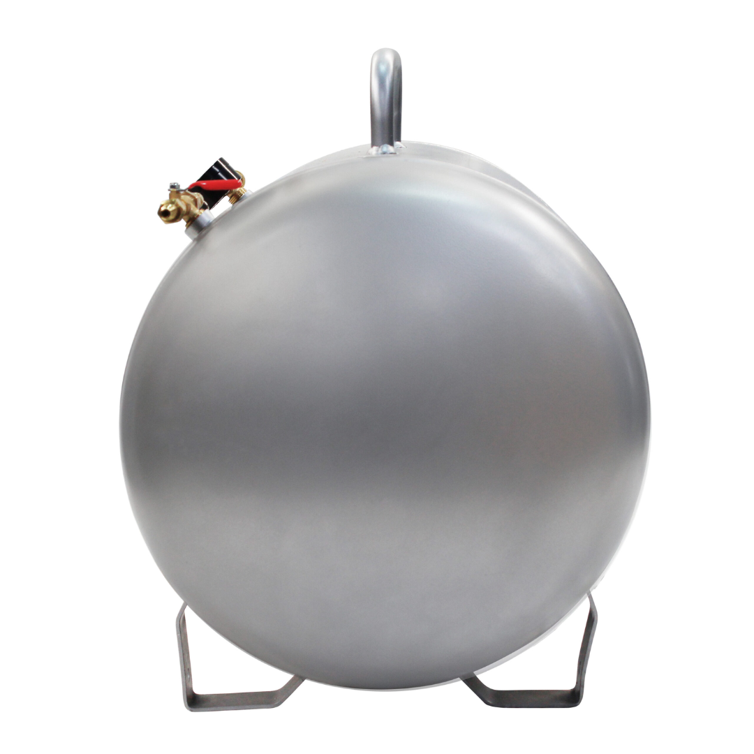 California Air Tools AUX20S 20 Gallon Steel Portable Auxiliary Air Tank opposite end view showing curvature and fittings