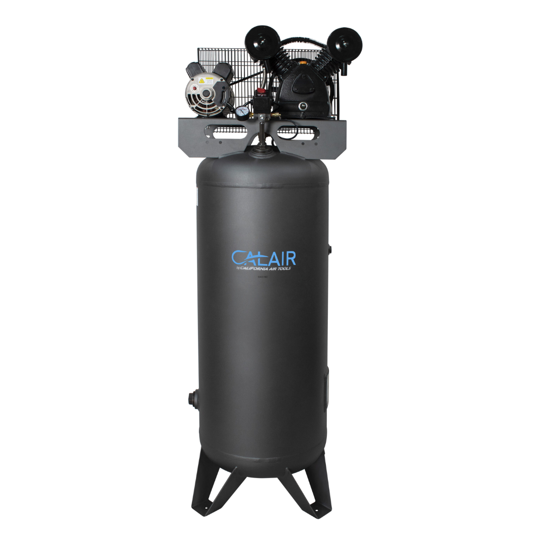 California Air Tools CALAIR 60037BD 60 Gal 3.7 hp One-Stage Oil-Lubricated Belt Driven Air Compressor front view highlighting vertical tank and pump assembly