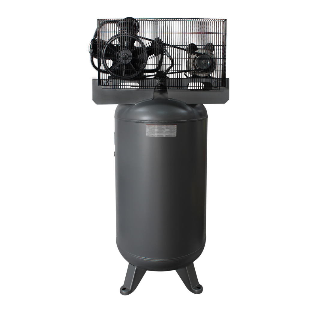 California Air Tools CALAIR 80050BD 80 Gal 5.0 hp One-Stage Oil-Lubricated Belt Driven Air Compressor front view highlighting pump and motor assembly